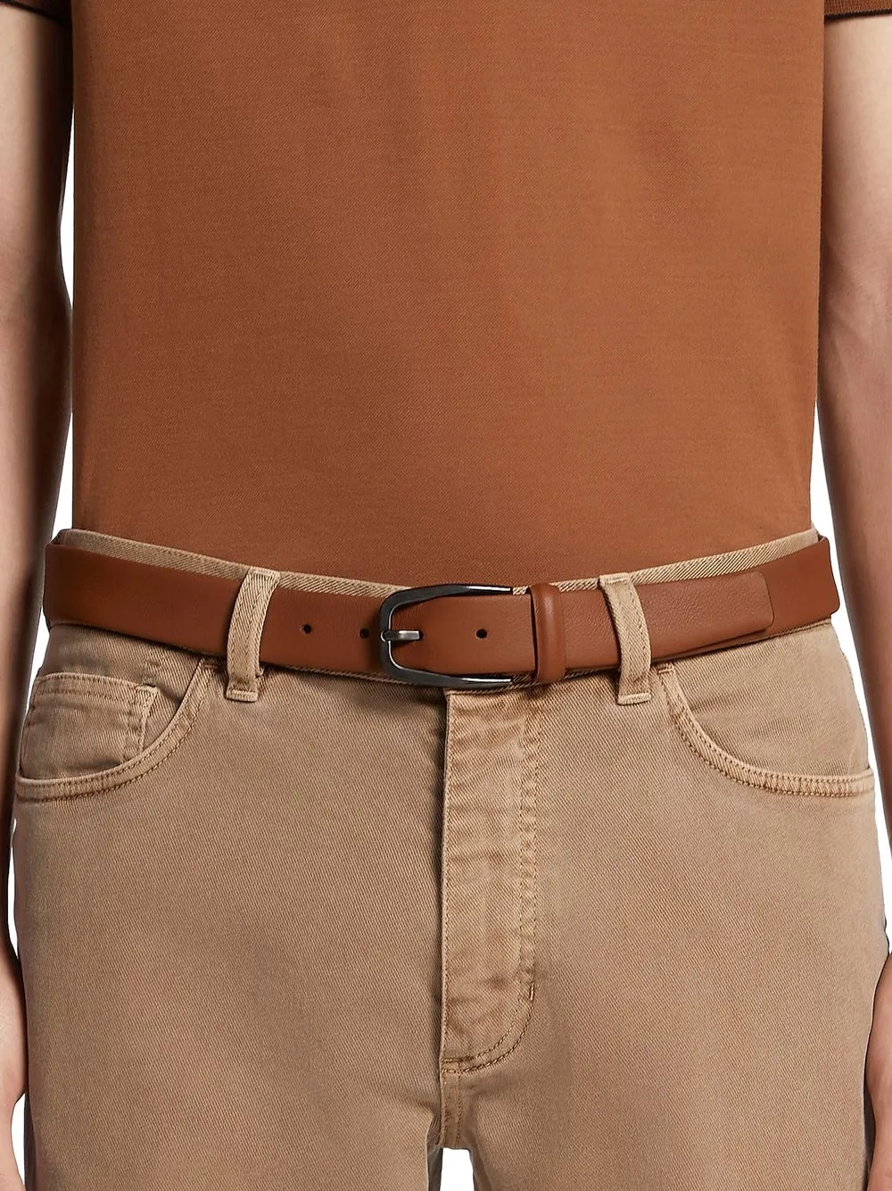 Shop Zegna Grained Leather Belt In Brown