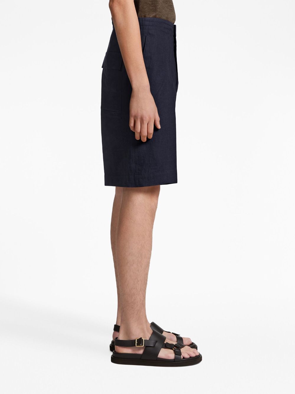 Shop Zegna Pure Linen Shorts In 852 Navy Blue