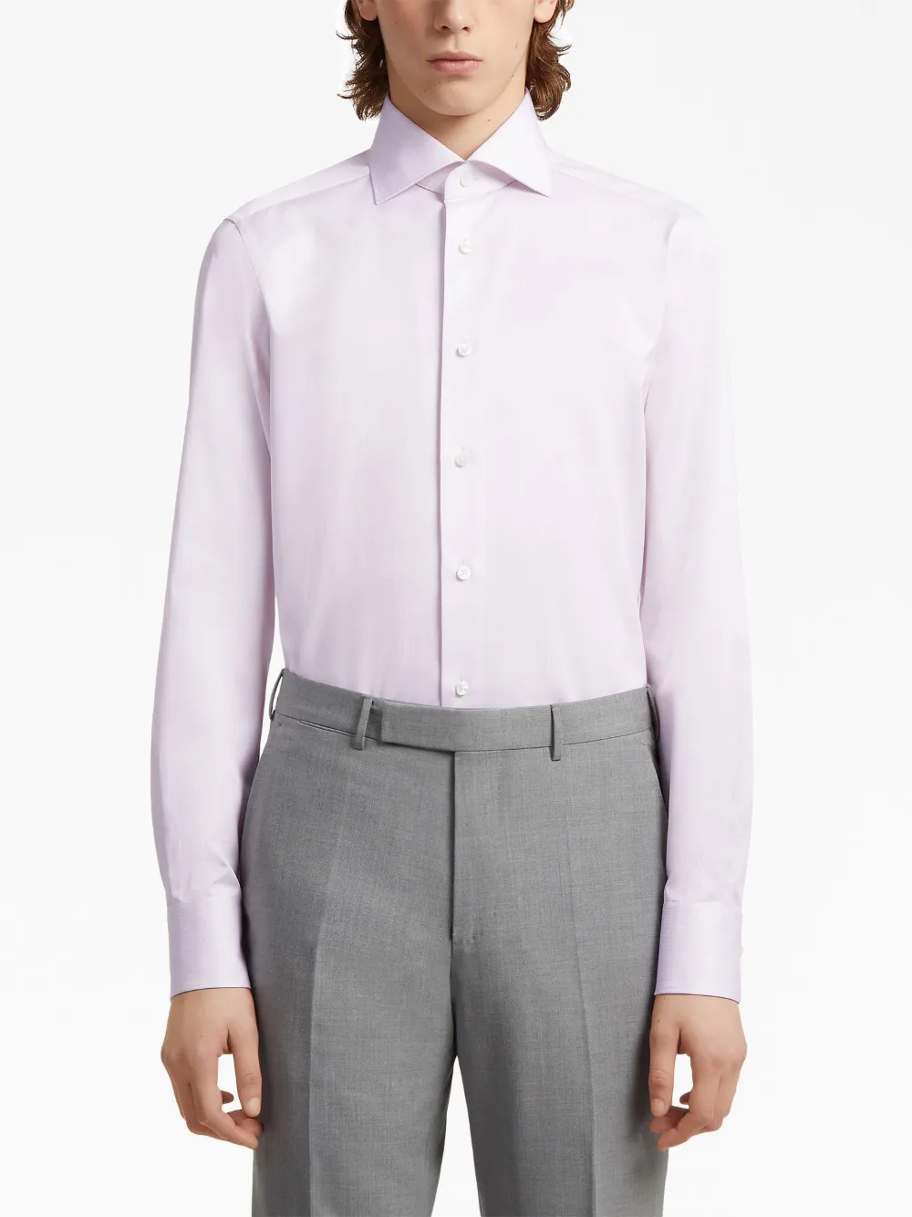 Zegna Gestreept overhemd - DUST PINK AND WHITE
