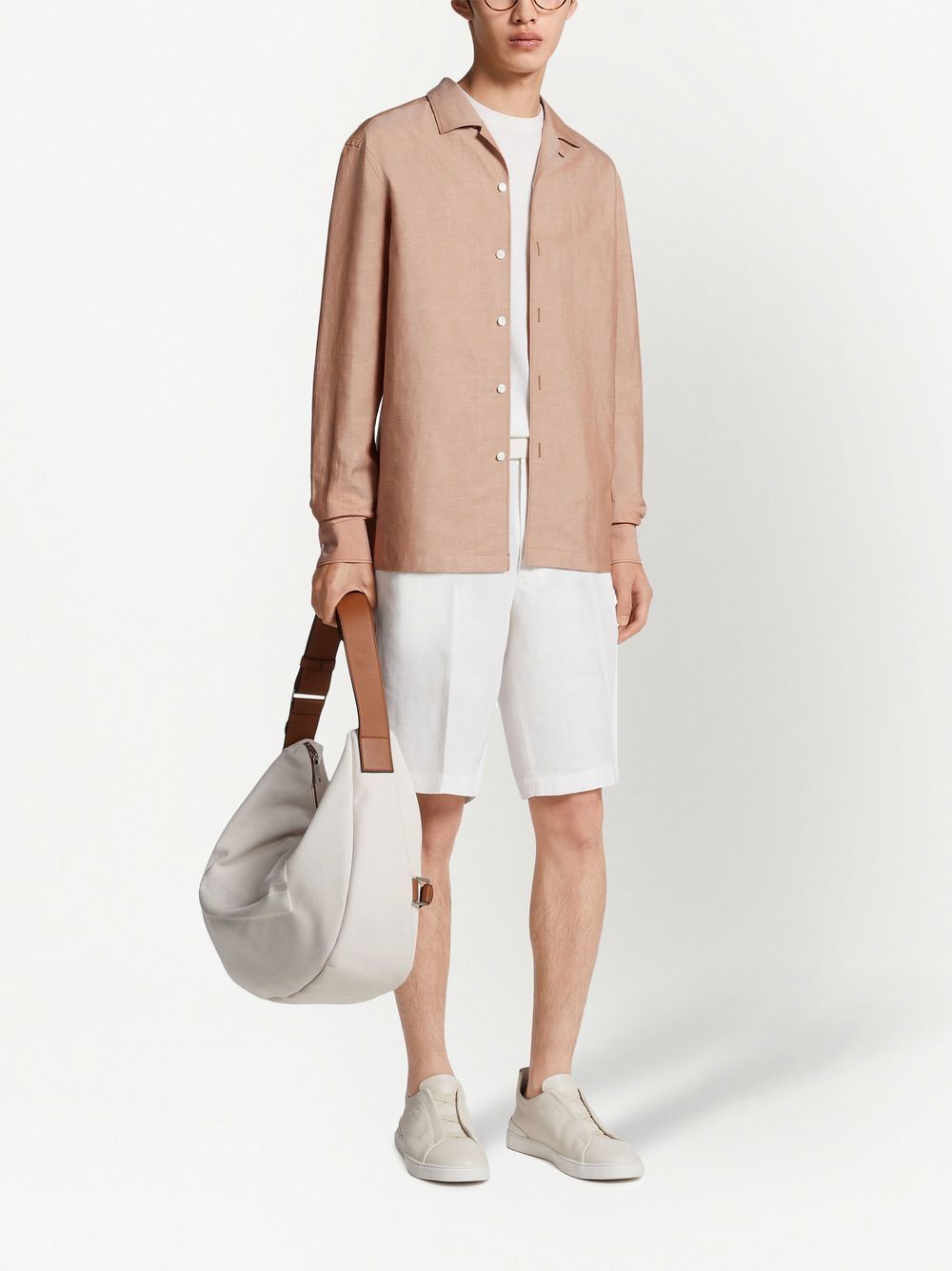 Shop Zegna Washed Linen Pleated Shorts In White