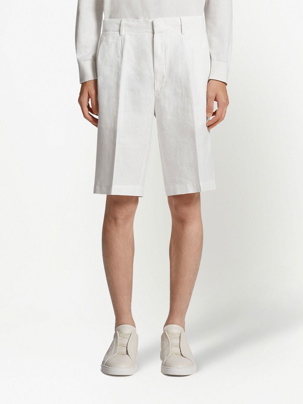 Shop Zegna Washed Linen Pleated Shorts In White