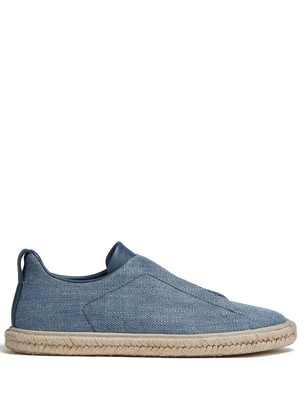 Zegna Men's Off White Linen Triple Stitch Espadrilles In Medium Blue