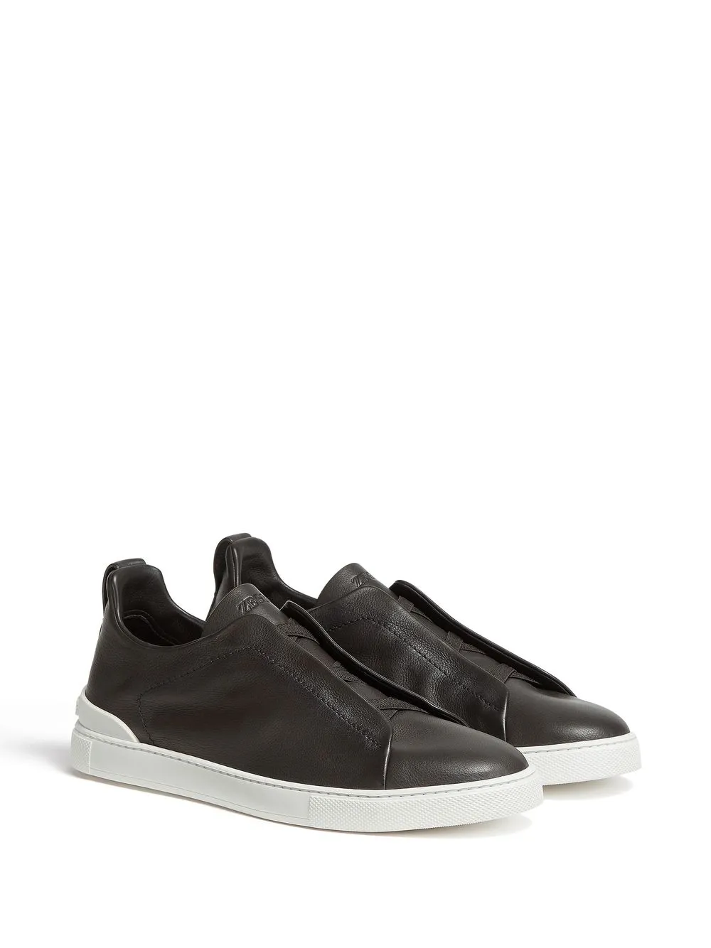 Shop Zegna Secondskin Triple Stitch Leather Sneakers In Brown