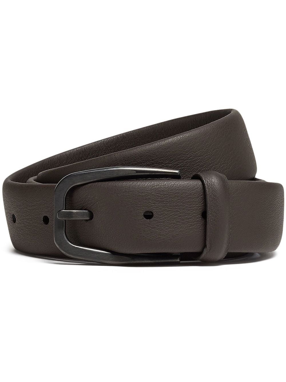 Zegna Leather Buckle Belt In Dark Brown