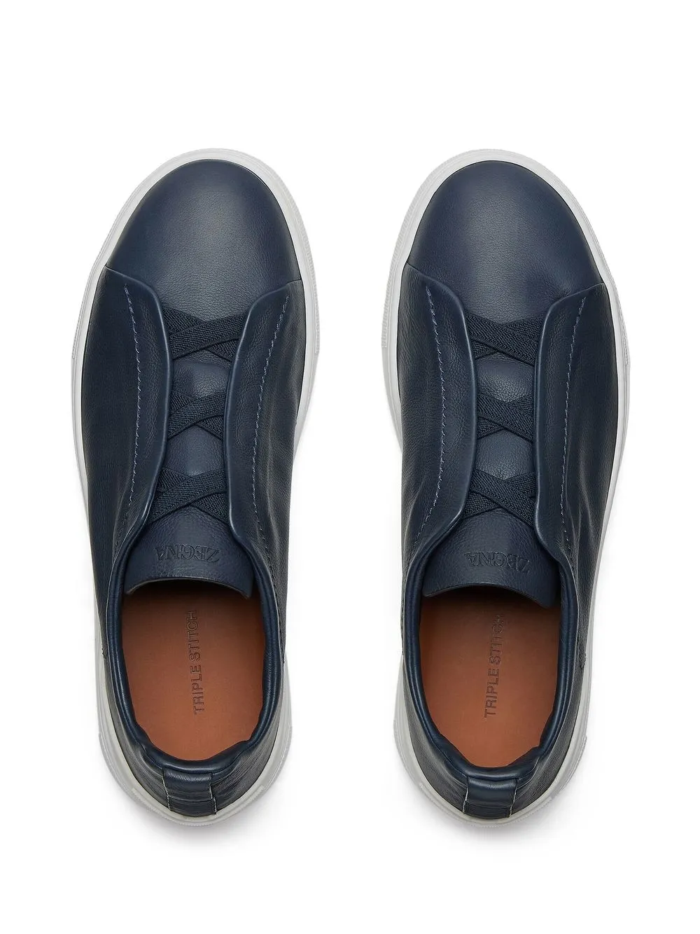 Shop Zegna Secondskin Triple Stitch Leather Sneakers In Blue