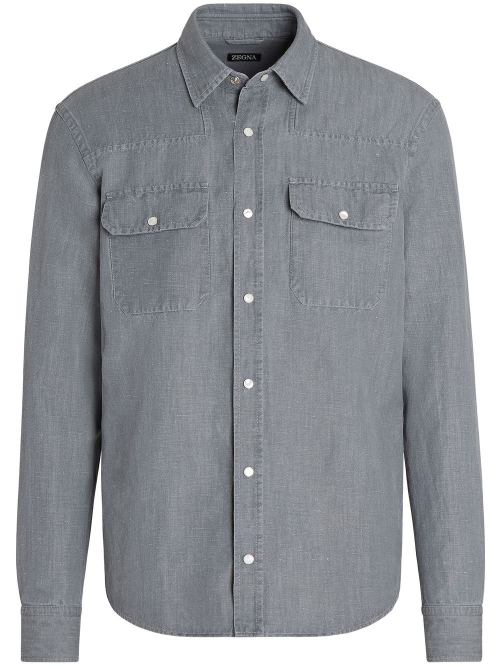 Zegna Long-sleeve Denim Shirt In Grey
