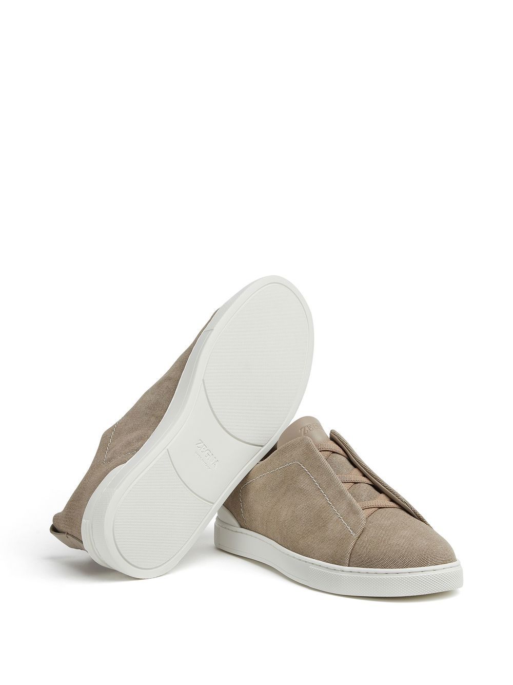 Shop Zegna Triple Stitch Canvas Sneakers In Brown