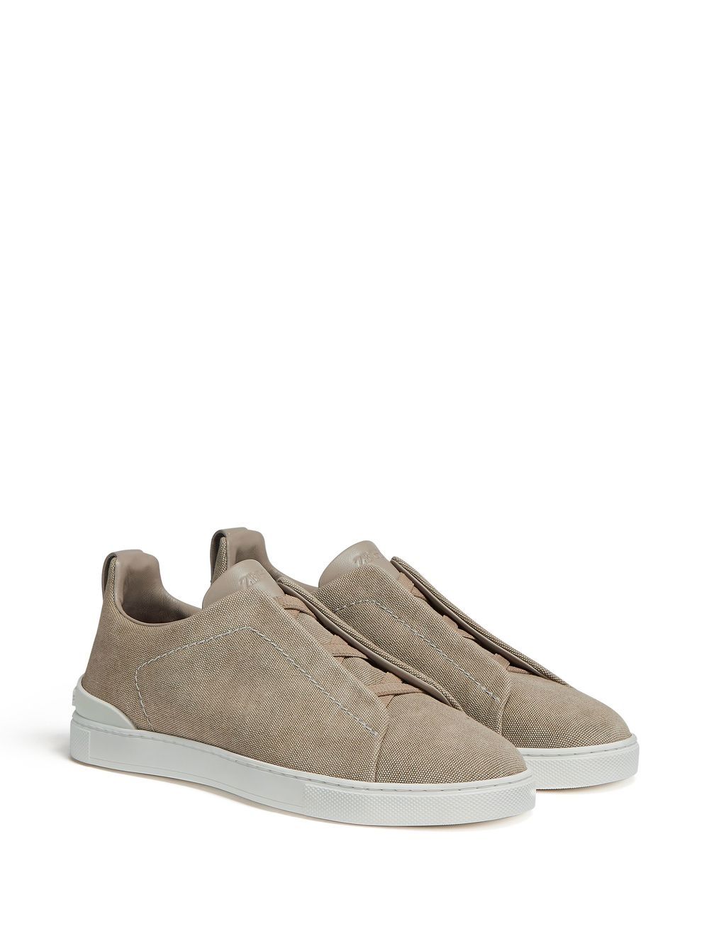 Shop Zegna Triple Stitch Canvas Sneakers In Brown