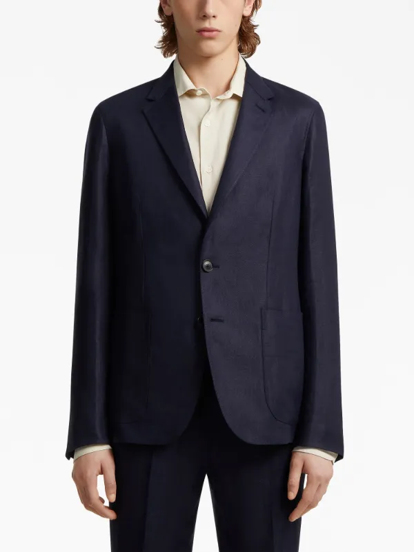 Zegna Pure Linen single-breasted Jacket | Blue | FARFETCH