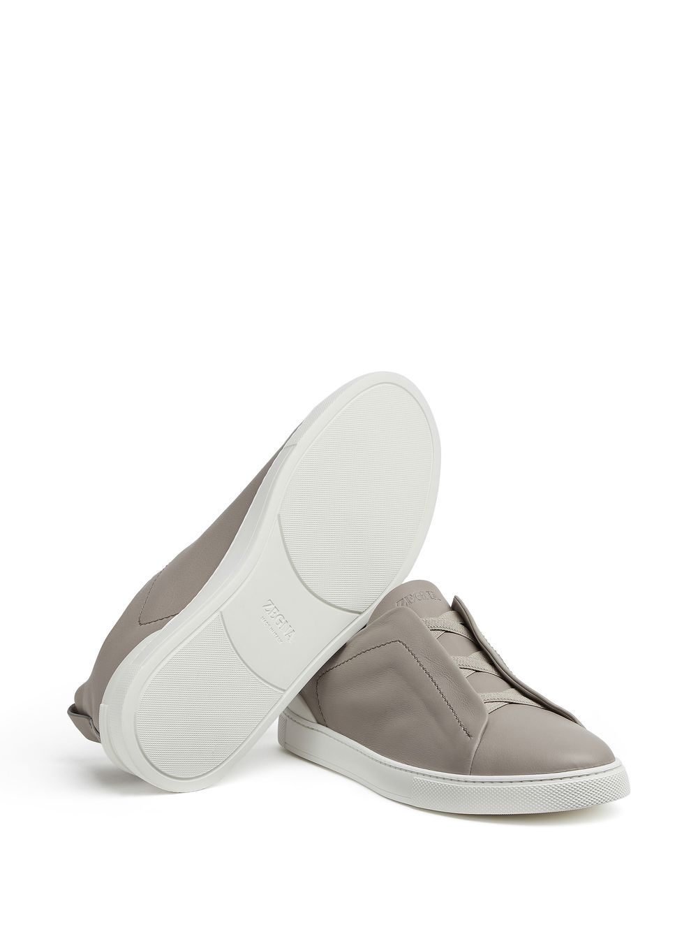 Shop Zegna Secondskin Triple Stitch Leather Sneakers In Grey