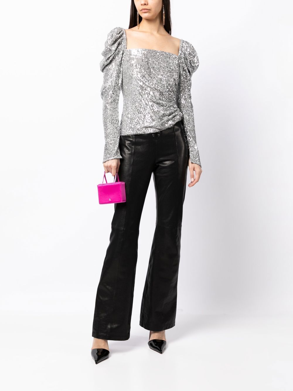 Shop Jonathan Simkhai Allura Hammered Sequin-embellished Blouse In Silber