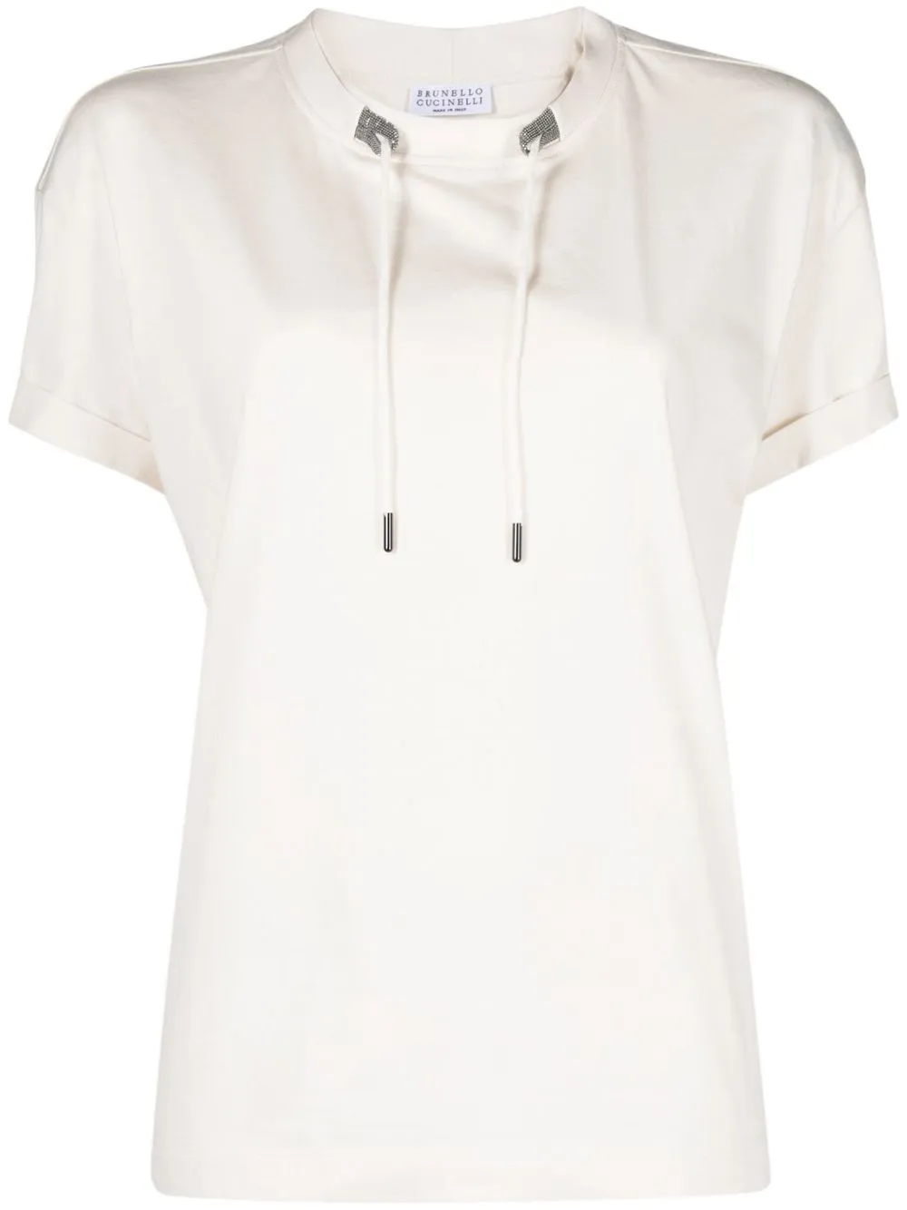 

Brunello Cucinelli drawstring-neck cotton T-shirt - Neutrals