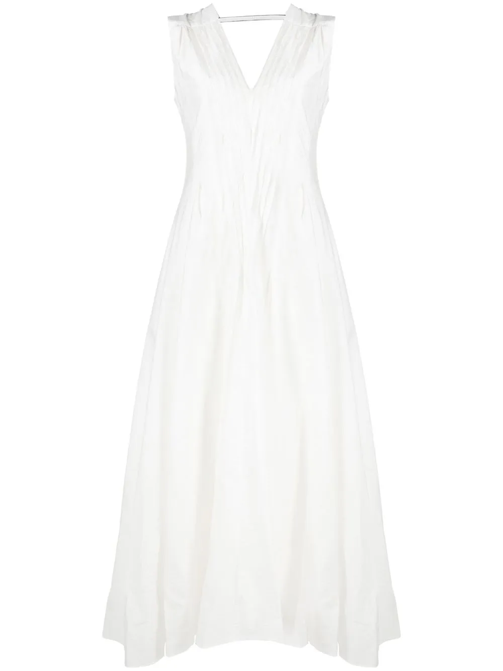 

Brunello Cucinelli vestido midi con detalle plisado y cuello en V - Blanco