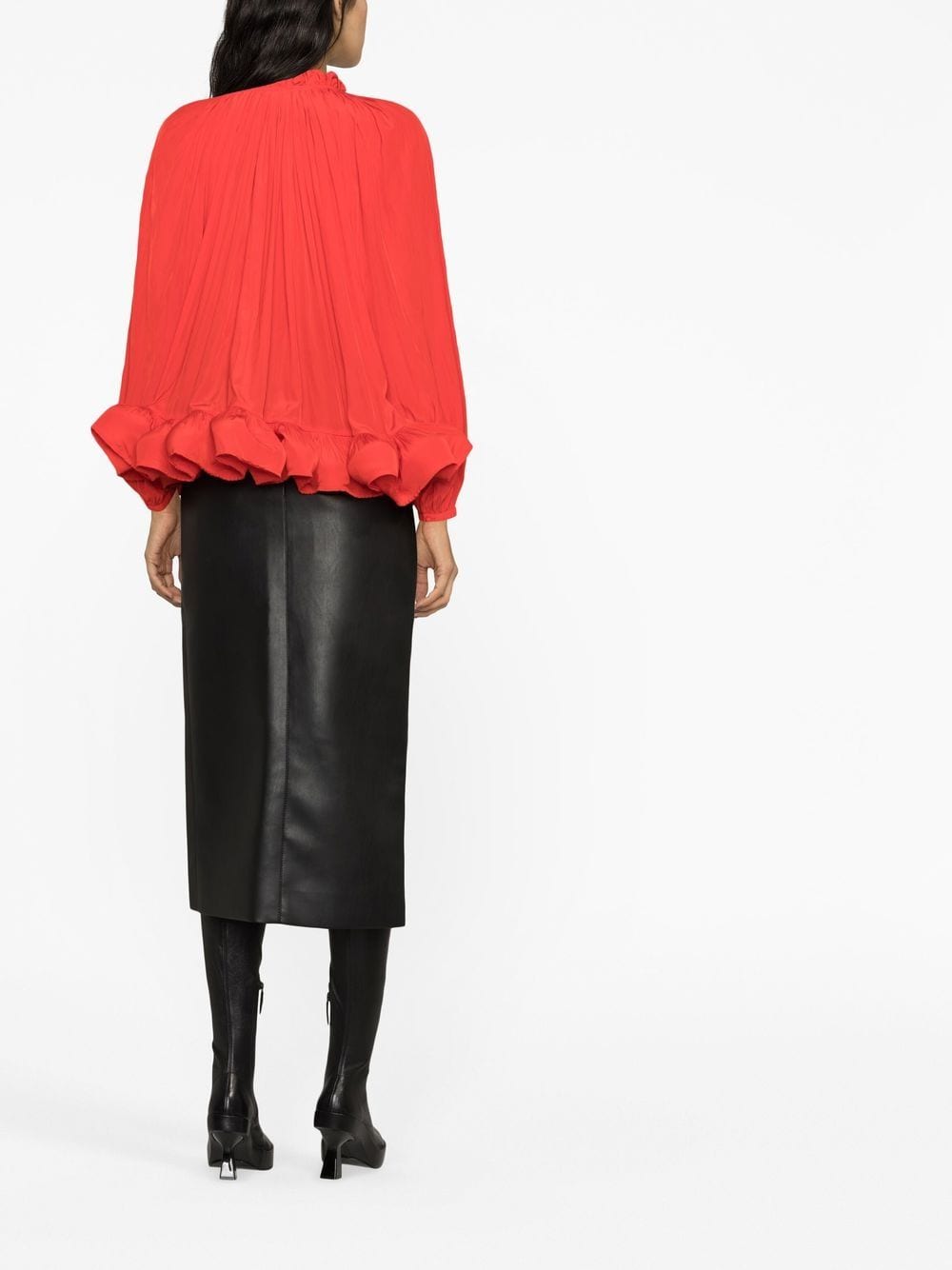 Shop Lanvin Ruffled Gathered Blouse In Red