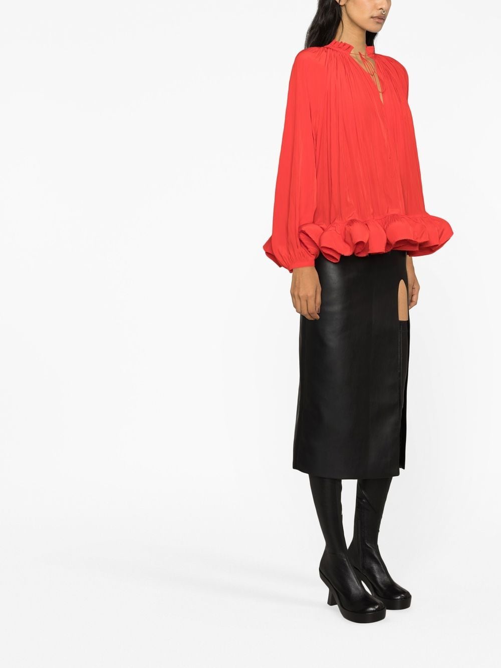 Shop Lanvin Ruffled Gathered Blouse In Red