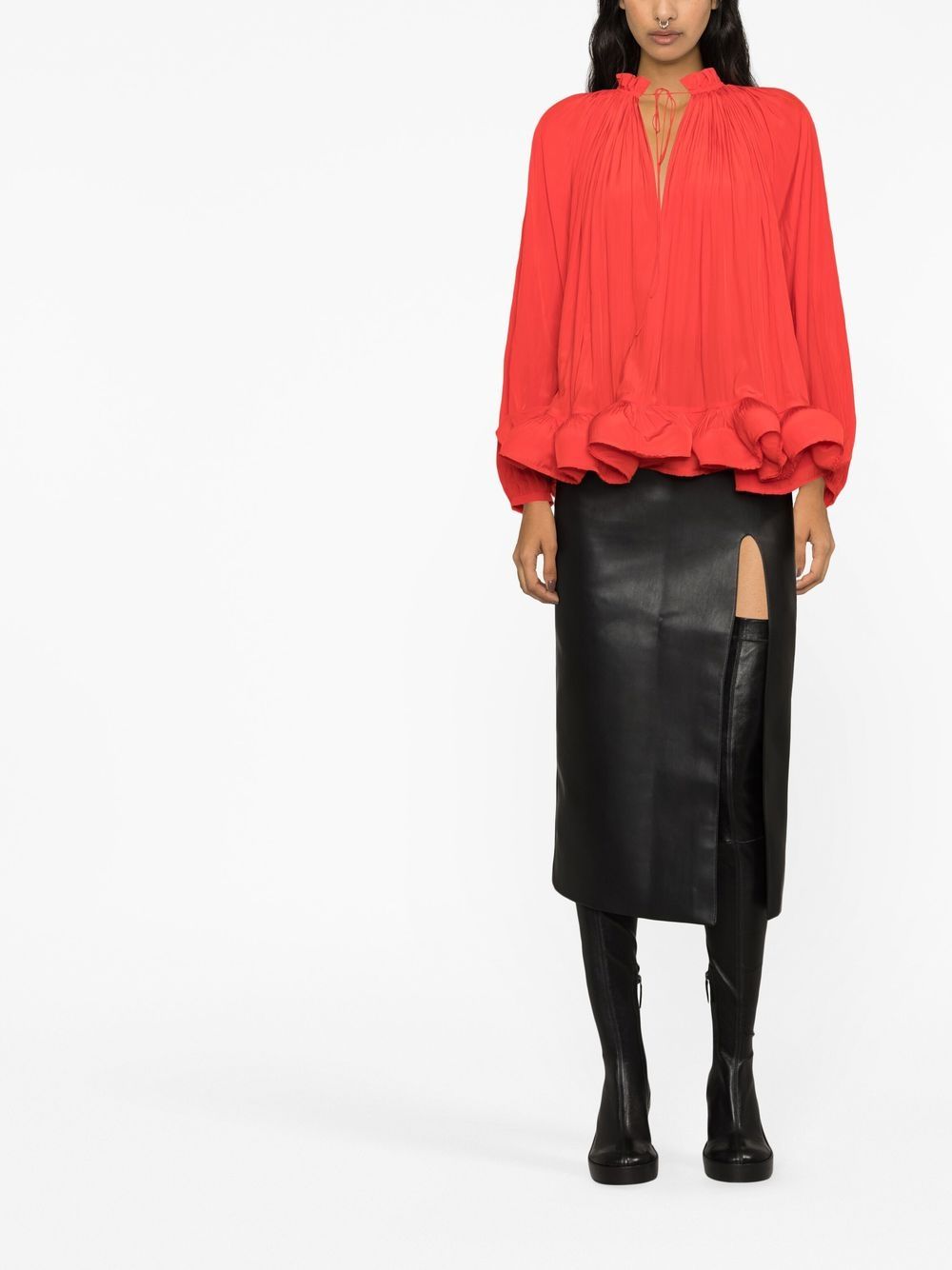 Shop Lanvin Ruffled Gathered Blouse In Red