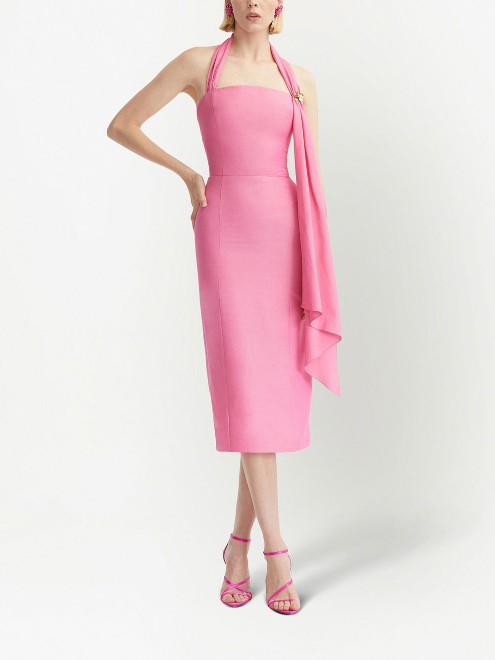 Shop Oscar De La Renta Drape-detail Midi Dress In Rosa