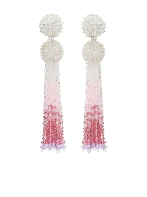 Boucles D'oreilles Oscar De La Renta - Fleur Blanche Et Goutte De Cristal - Plaqué Or Jaune - Neuf Sans Emballage