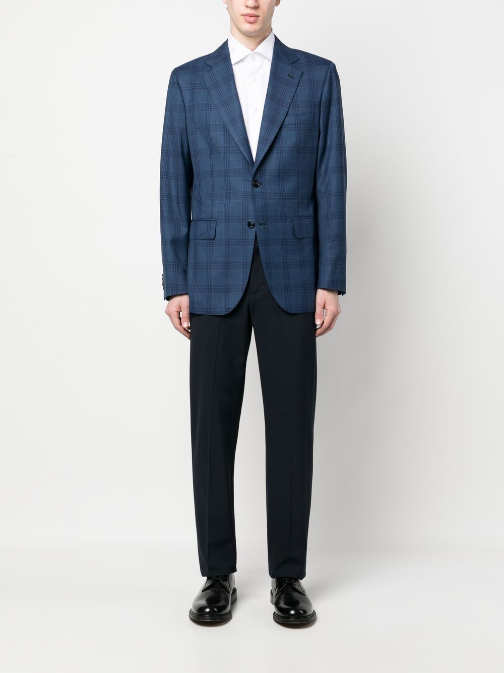 Shop Brioni Plaid Notched-lapels Blazer In Blue