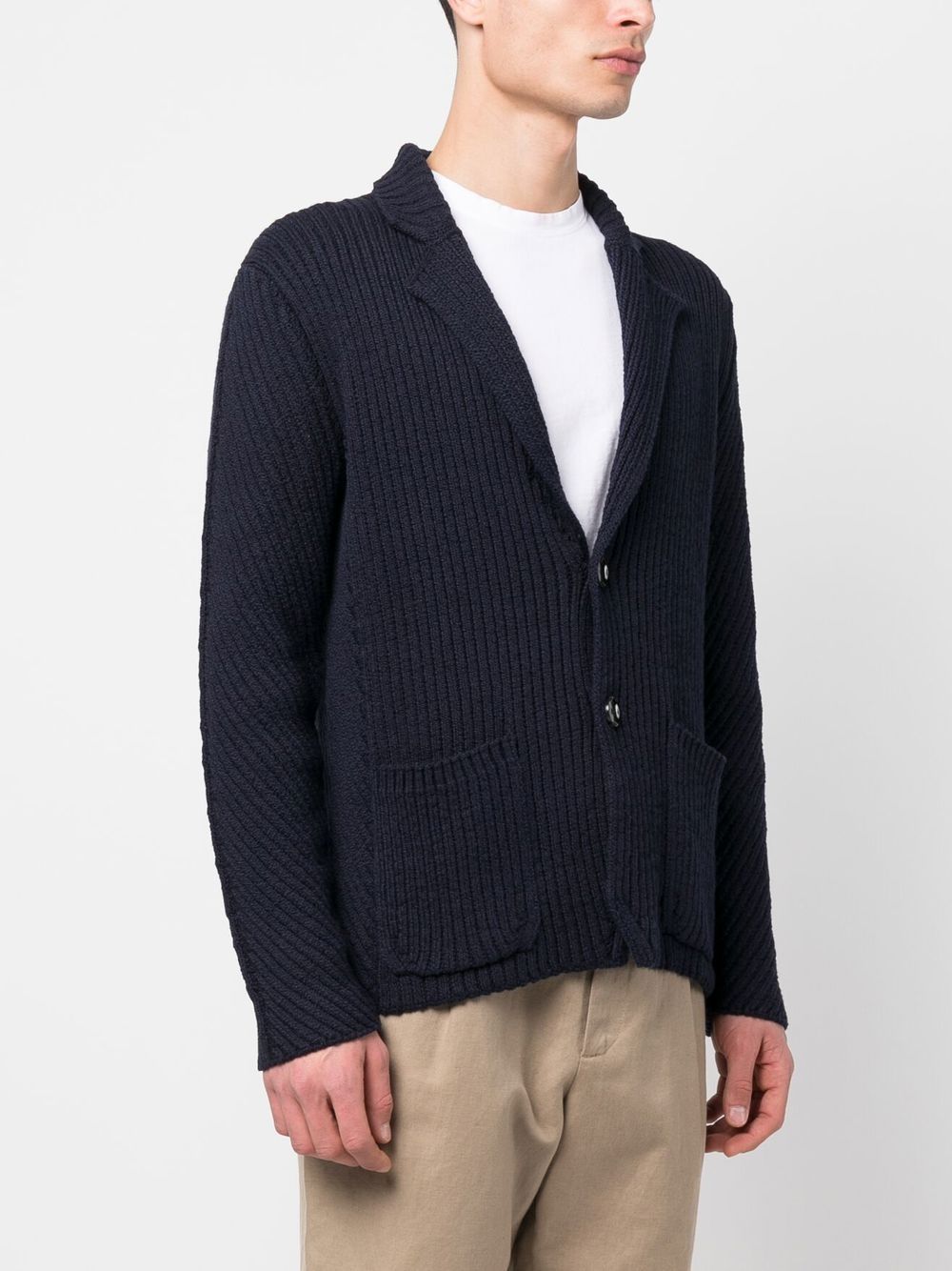 Shop Brioni Ribbed-knit Cotton Cardigan In Blau