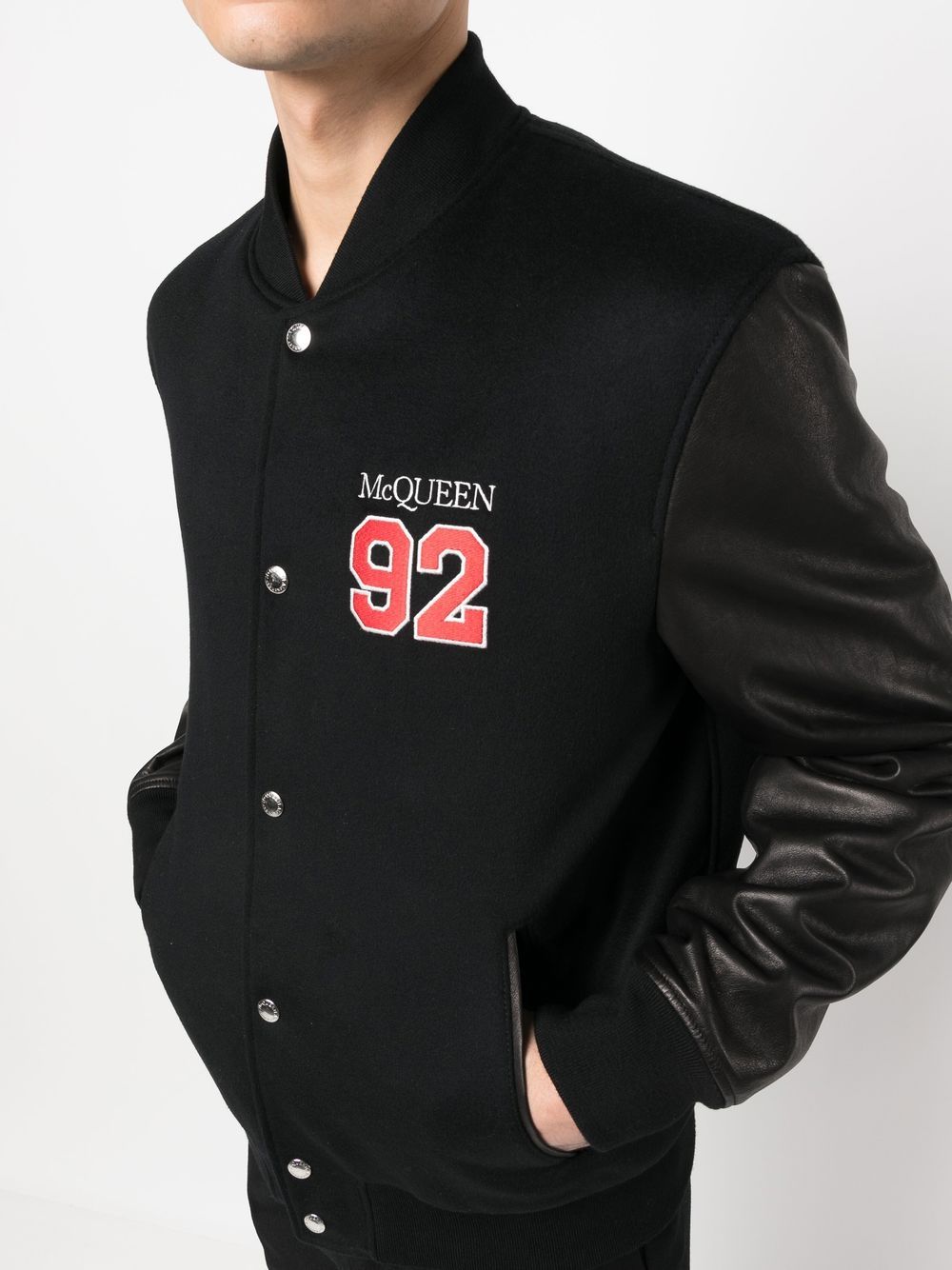 Shop Alexander Mcqueen Logo-embroidered Varsity Jacket In Schwarz