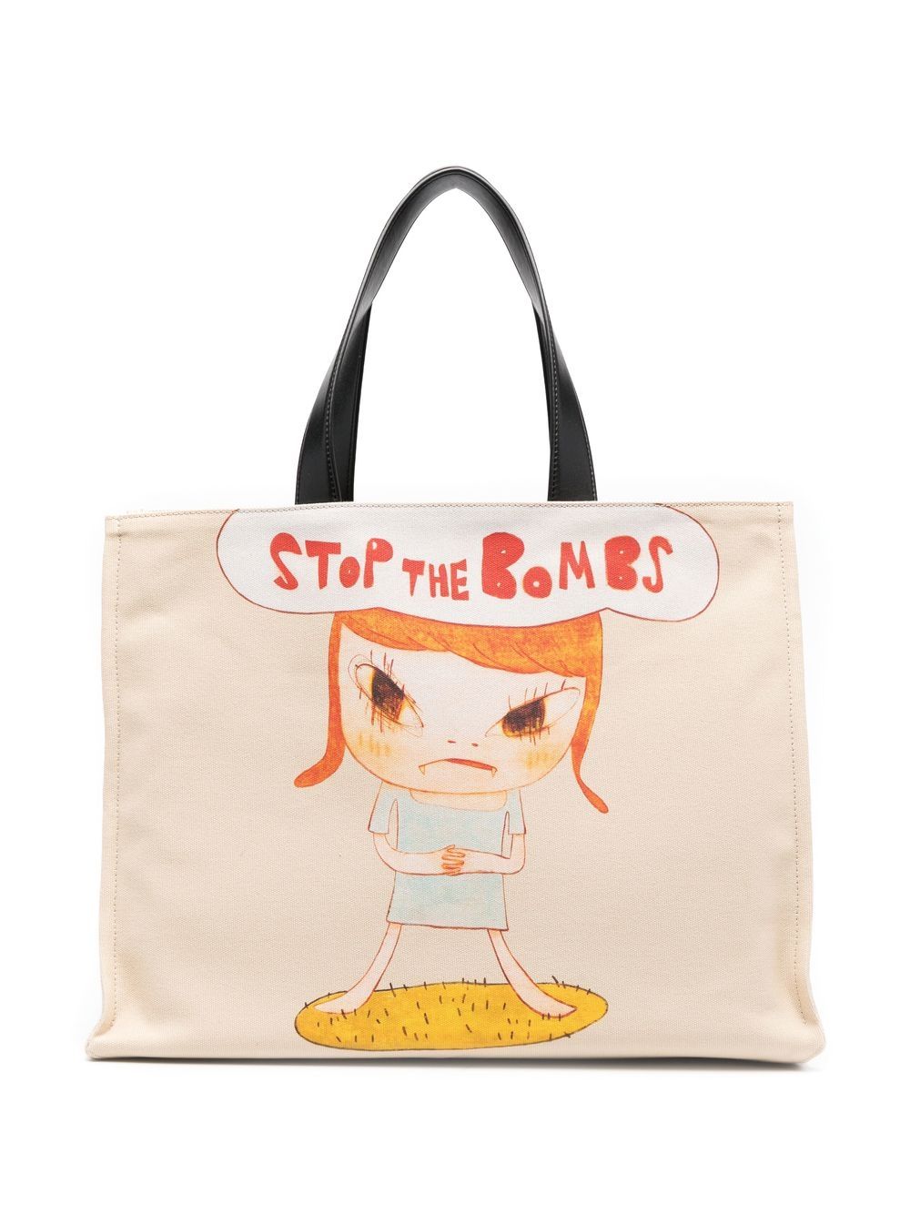 Stella Mccartney Stop The Bombs Print Cotton Canvas Tote Bag In Oat