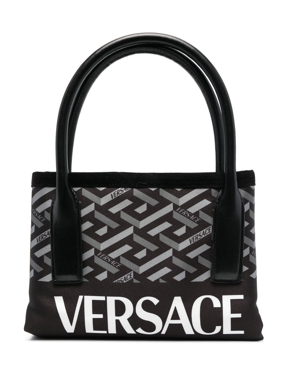 Versace La Greca Pattern Top Handle Tote Bag in Black