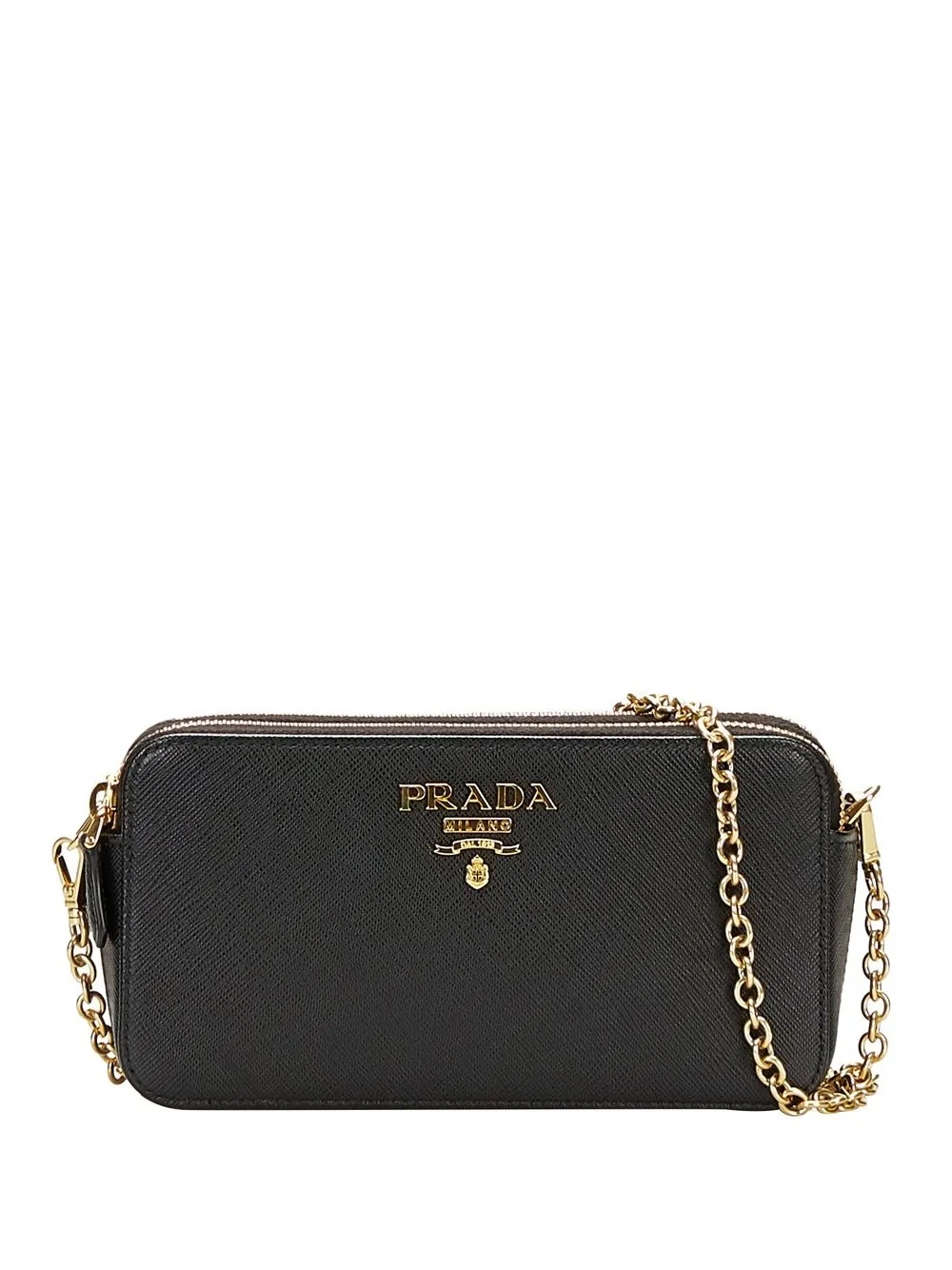 

Prada Pre-Owned Saffiano logo lettering zipped wallet-on-chain - Black