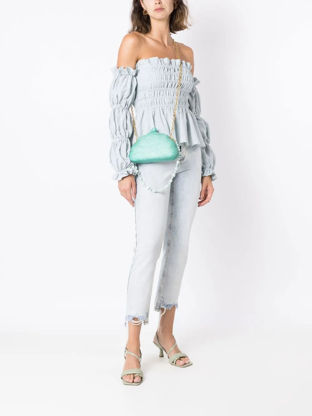 Shop Isolda Daphne Off-shoulder Blouse In Blue