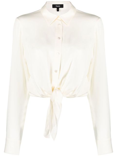 Theory long-sleeved knotted silk shirt