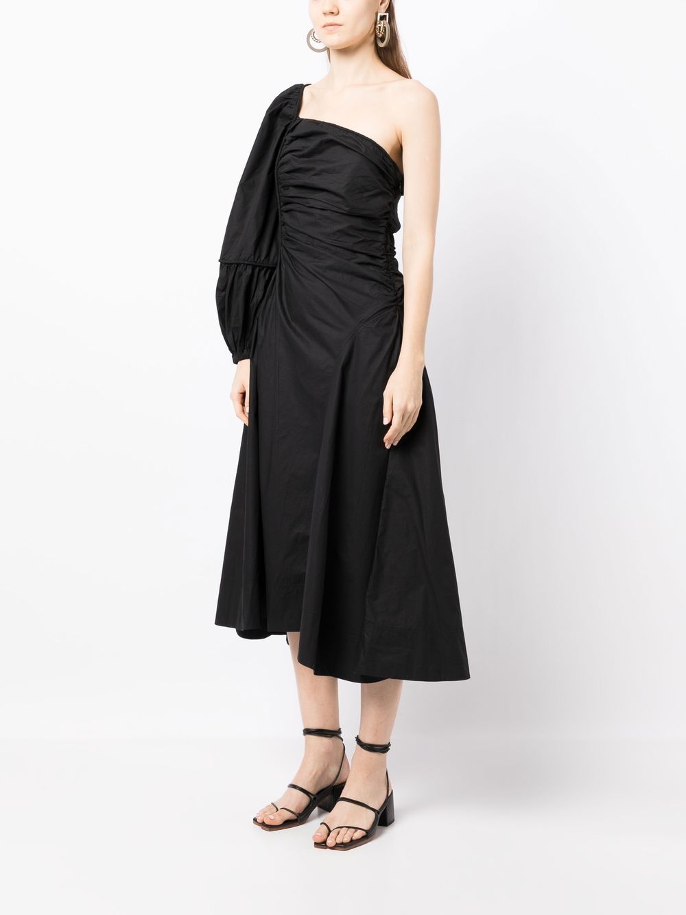Shop Ulla Johnson Fiorella One-shoulder Midi Dress In Black