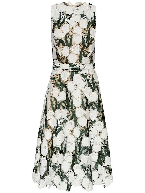 Oscar de la Renta floral-lace detail midi dress