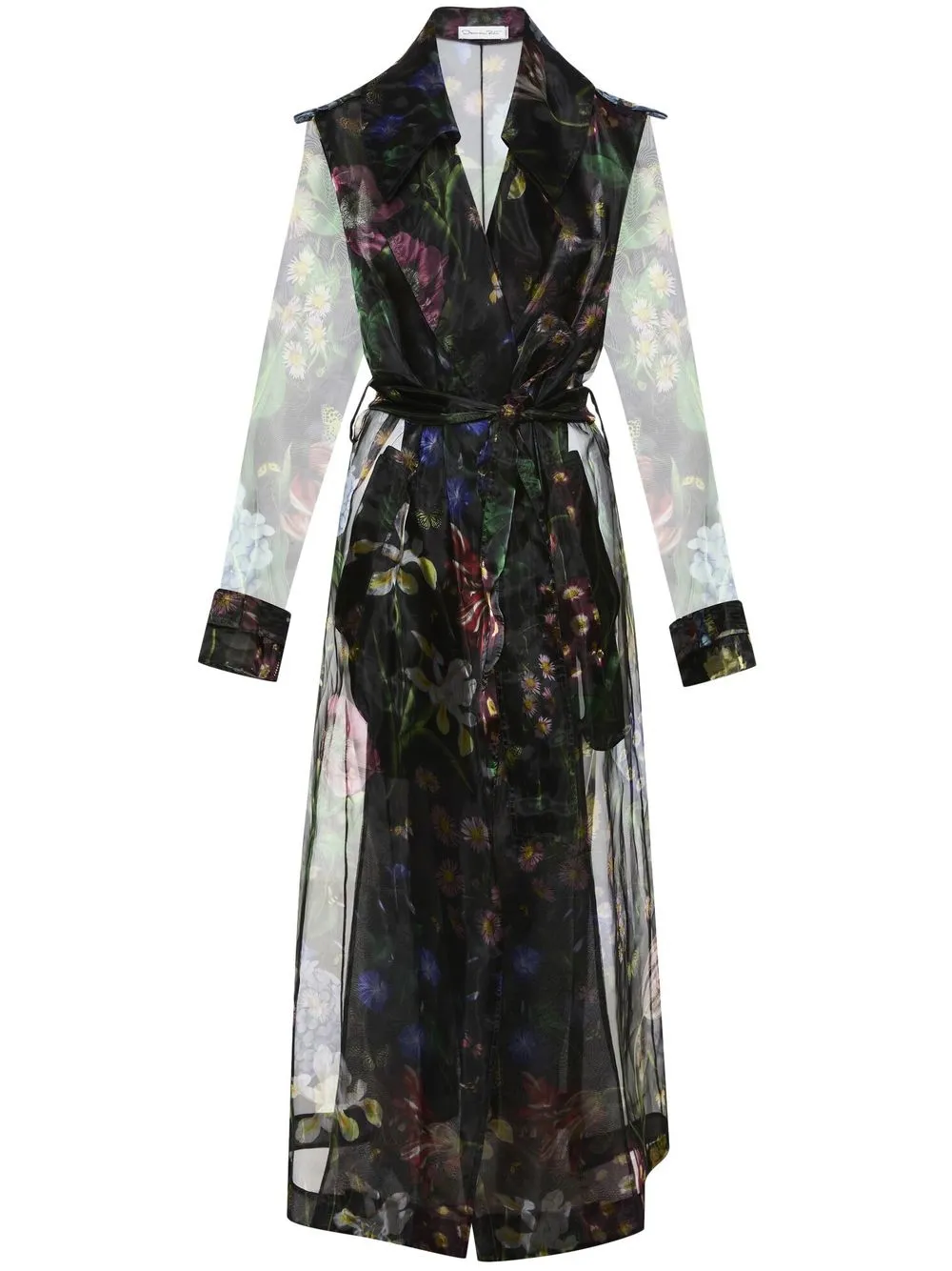 

Oscar de la Renta floral-print trench coat - Black