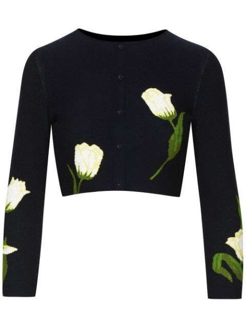 Oscar de la Renta - floral-jacquard cropped cardigan