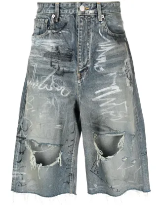 Balenciaga Baggy graffiti-print Denim Shorts - Farfetch