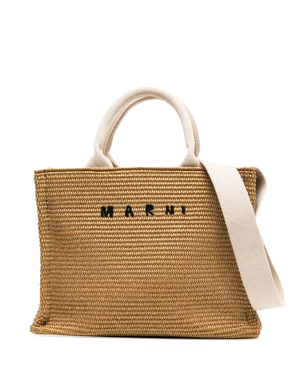 

Marni woven embroidered-logo shopping tote bag - Brown