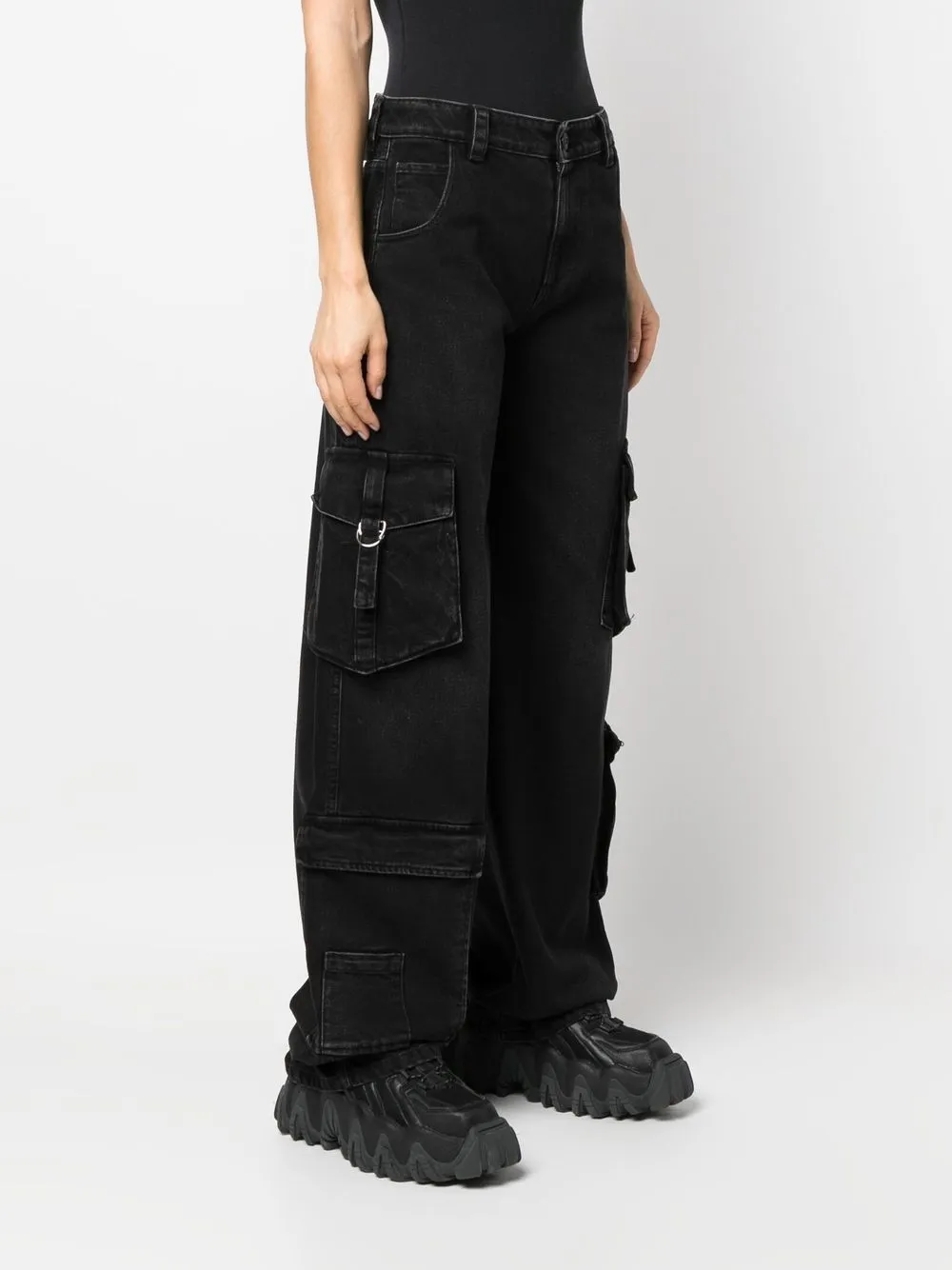 3x1 wide-leg cargo pants - black