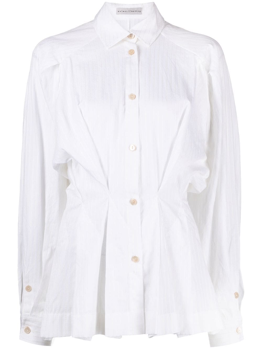 Shop Palmer Harding Gathered-waist Cotton Shirt In White