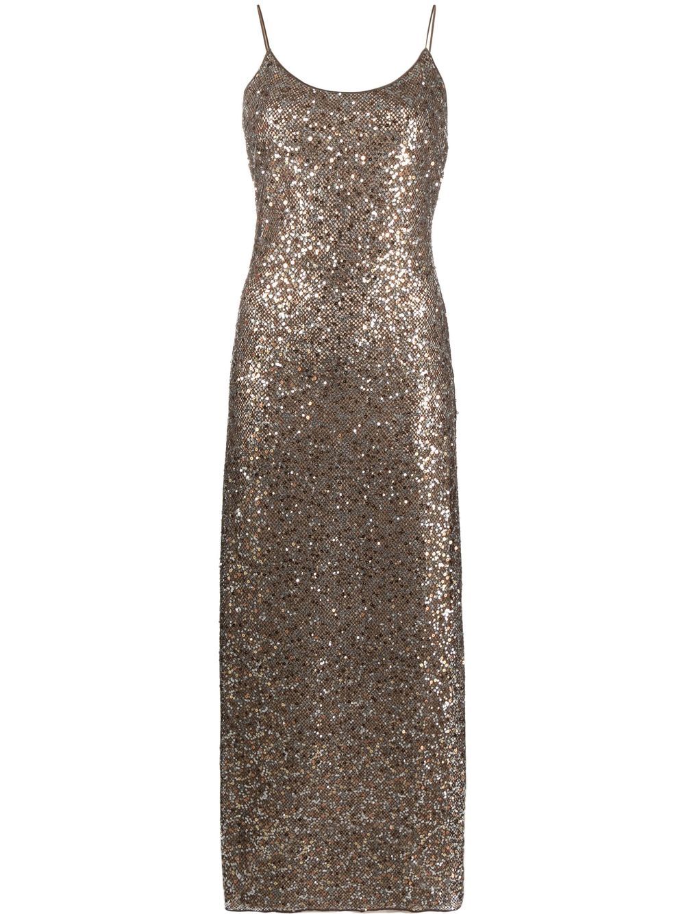 Shop Oseree Sequin-embellished Maxi Dress In Brown