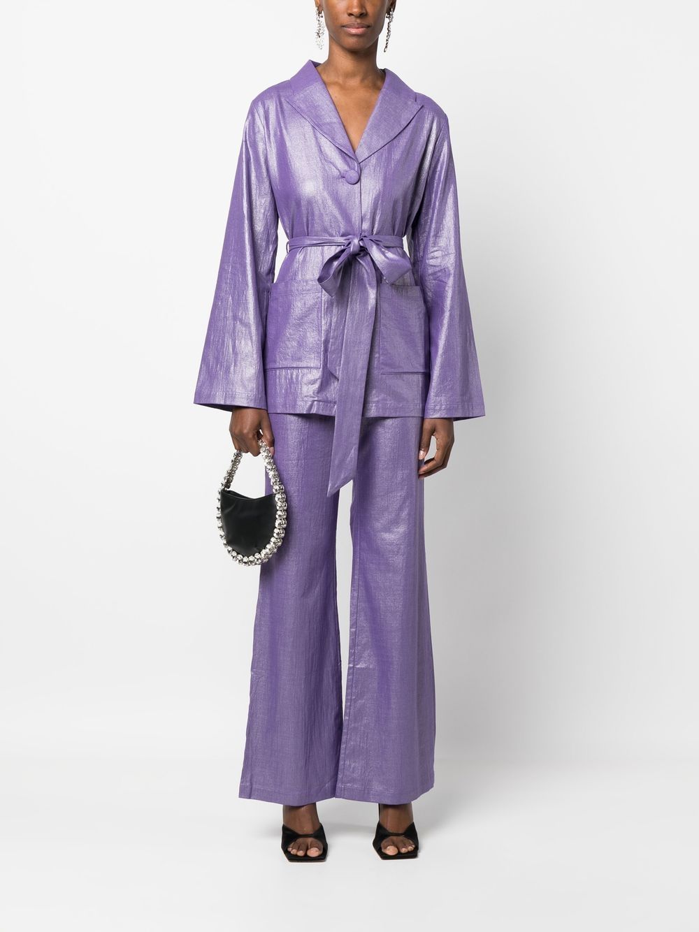 Shop Baruni Sandy Cotton-linen Trouser Suit In Violett