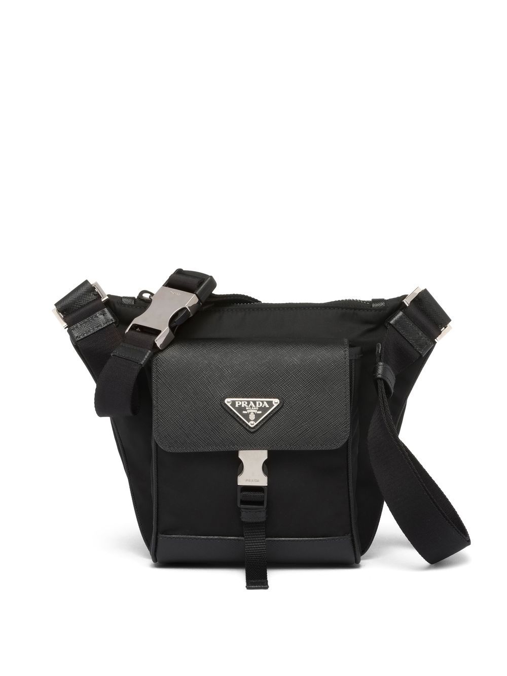 Prada Man Black Leather And Nylon Crossbody Bag 