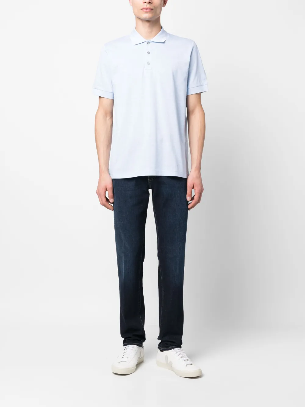 Peserico Poloshirt met piqué afwerking - Blauw