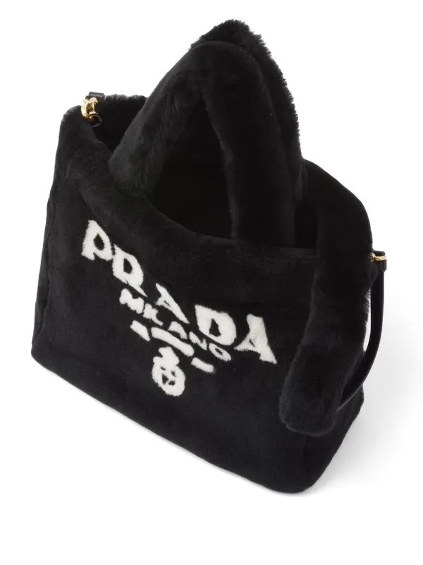 Prada logo print Shearling Tote Bag Farfetch