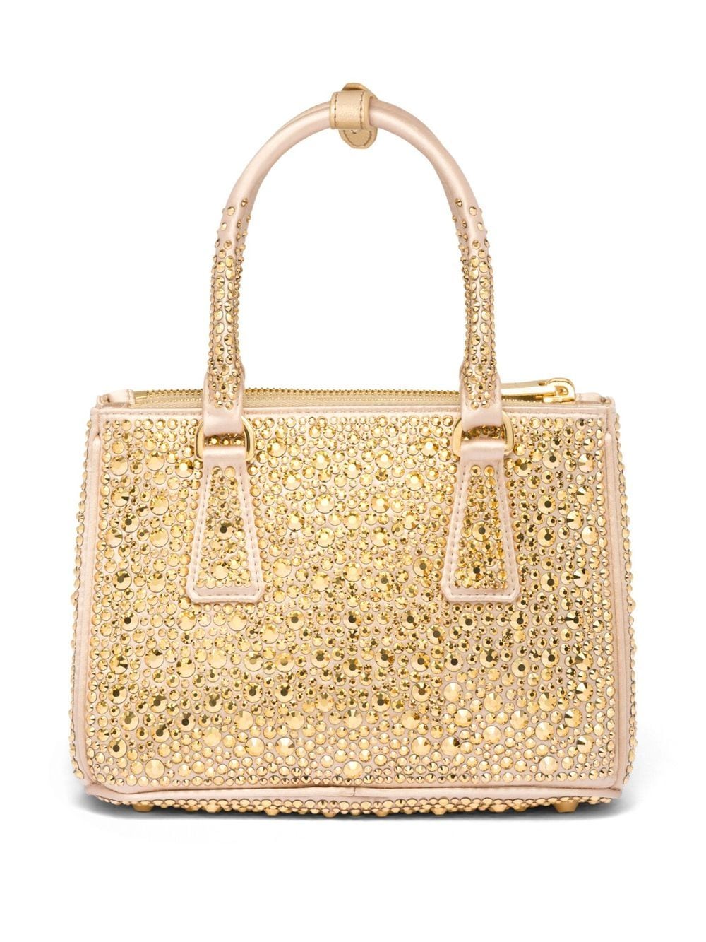 Shop Prada Galleria Crystal-embellished Satin Mini Bag In Gold