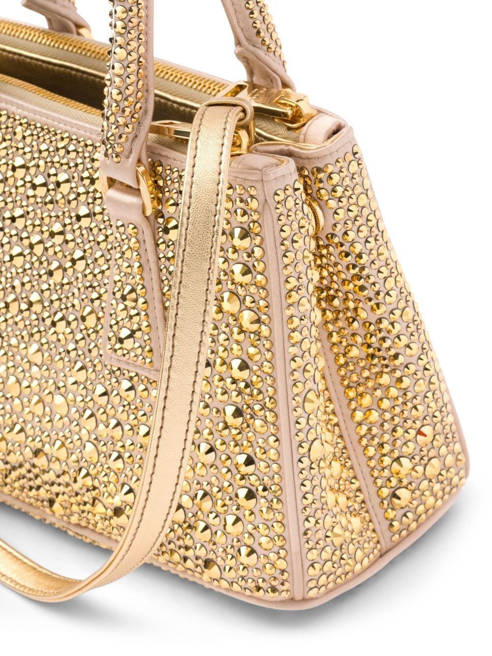 Shop Prada Galleria Crystal-embellished Satin Mini Bag In Gold