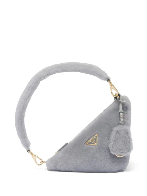 Prada mini triangle logo shearling shoulder bag