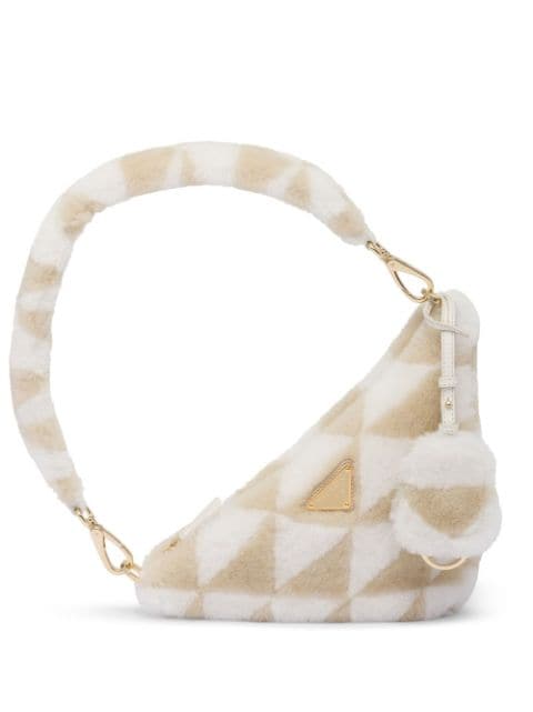 Prada mini triangle logo shearling shoulder bag
