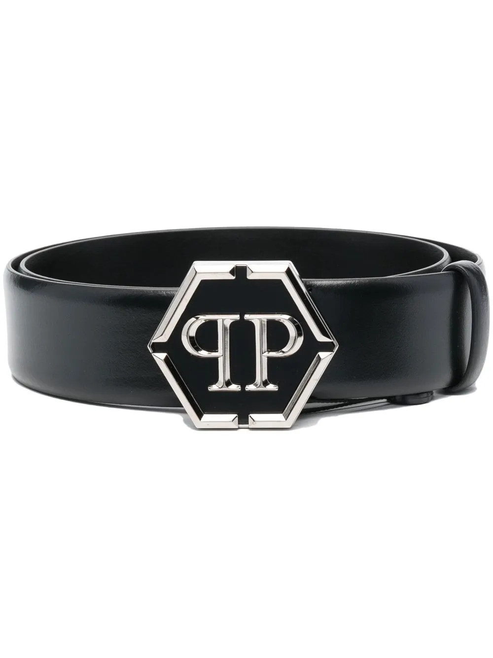 

Philipp Plein logo-plaque leather belt - Black