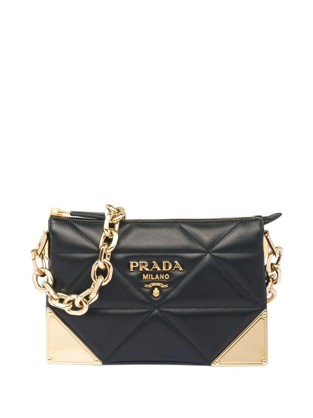 Prada Saddle Chain Flap Bag Saffiano Leather Small Black 220691117