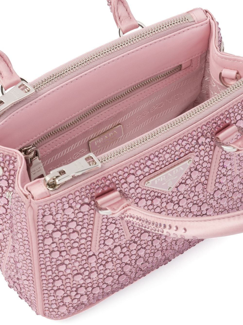 Shop Prada Galleria Crystal-embellished Satin Mini Bag In Pink